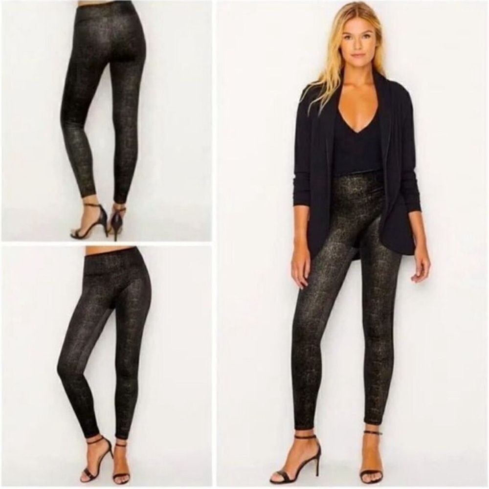 SPANX Shiny Velvet High‎ Waist Leggings Black Gold Fleck Stretch #20188R S